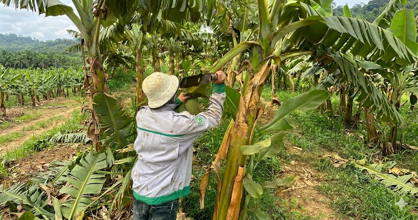 ຄົນງານຕັດໃບເກົ່າ,ໃບຫັກ,ແລະໃບທີ່ເກີດພະຍາດ